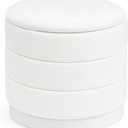 15.4" Round Velvet Storage Ottoman with Reversible Lid, Upholstered Circular Ottoman Footrest with Hidden Storage, Foldable Padded Footstool for Dorm Living Room & Bedroom, White