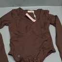 QINSEN Women's Long Sleeve Bodysuit V Neck Body Suits Seamed Cup Going Out Tops Shirt Size M