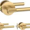 Amerdeco 3 Pack Privacy Knurled Champagne Bronze Door Handles Interior with Lock,Heavy Duty Door Lever for Bedroom or Bathroom,Reversible Keyless for Left Right Handed Doors