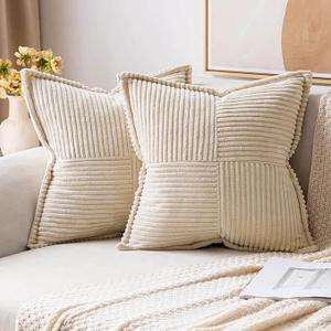 MIULEE Decorative Boho Striped Textured Corduroy Pillow Covers (Pack Of 2)