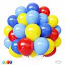 Red Blue Yellow Balloons, 60pcs 12 Inches Blue Royal Blue Red Yellow Balloons with 1 Ribbon for Birthday Baby Shower Carnival Themed Party Decorations