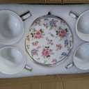 Agyiuns tea cups and saucers ceramic coffee mug 6oz for Coffee, Latte, Cafe Mocha and Tea-Set of 4, white with flowers