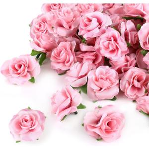 Kesoto 50pcs Pink Roses Artificial Flowers Bulk, 1.6" Small Silk Fake Roses Flower Heads for Decoration, Crafts, Wedding Centerpieces Bridal Shower Party Home Decor