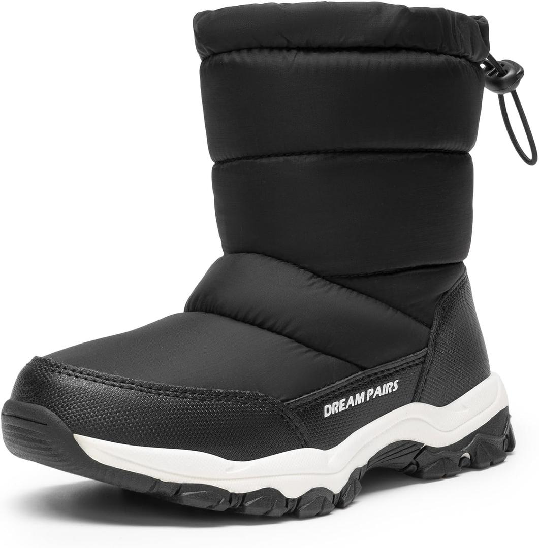 DREAM PAIRS Boys Girls Snow Boots Lightweight Slip Resistant Mid Calf Winter Shoes for Little/Big Kid (Black) US 6