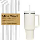 6 PCS Clear Glass Reusable Straws for Stanley 40 oz 30 oz Cup Tumbler, Shatter Proof, 6 Pack with Cleaning Brush