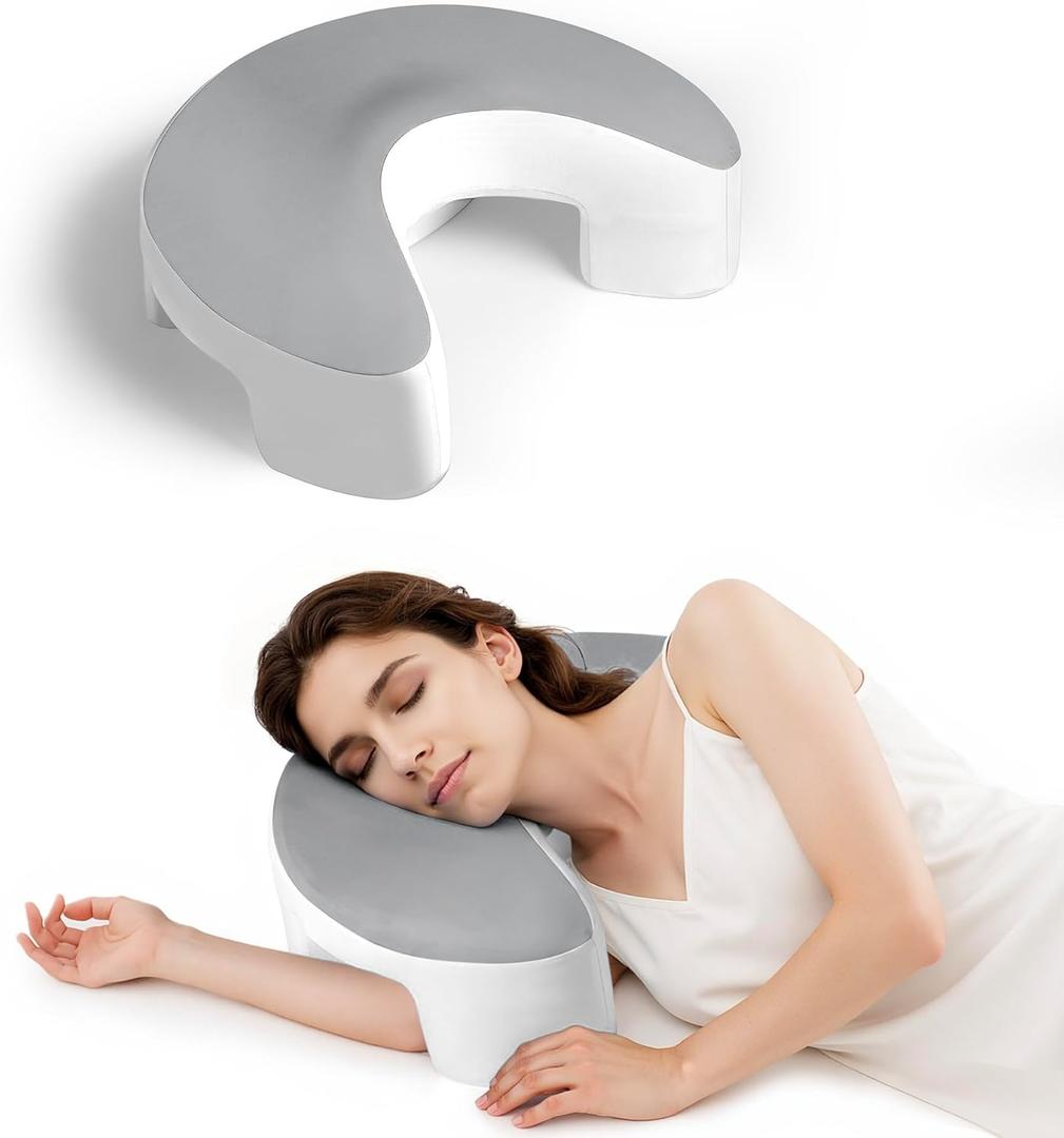 Side Sleeper Pillow for Adults, Ergonomic Memory Foam Shoulder Pillow with Arm Hole for Neck and Shoulder Pain, Suitable for Side Sleepers, White and Grey