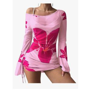 ZAFUL Womens Swimsuit Cover Up Dress Off Shoulder Hollow Coverup Bathing Suit Mesh Swim Beach Dress