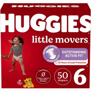 Huggies Size 6 Diapers, Little Movers Baby Diapers, Size 6 (35+ lbs), 50 Count (2 packs of 25), Packaging May Vary