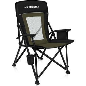 Portable Outdoor Folding Camping Hard Arm Chair Heavy Duty Camp Chair for Outside Activities, Black&Green