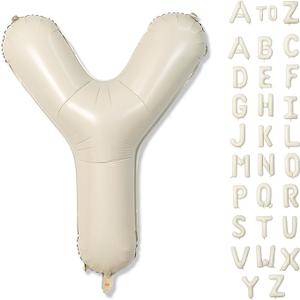 Cream J,S,A,W,P,T,Y,E,T  Letter Balloons, 40 Inch Alphabet Foil Name Beige Balloon, Large Self Inflating Balloon Letters Y, White Sand Mylar Helium Custom Letter Balloon for Girls Birthday Party Baby Shower Decoration