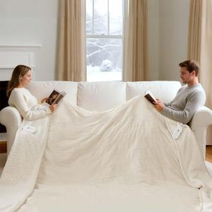 Electric Blanket King Size Dual Control - Heated Blanket with 5 Heat Settings, 10 Hours Auto Off, Overheat Protection, Washable Heating Blankets Gift for Mom 100" x 90", White