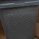 Mind Reader Slim Laundry Hamper with Lid, 40L Clothes Basket, Narrow Tapered Design with Ventilated Cutout Pattern, Plastic, Set of 2, Gray