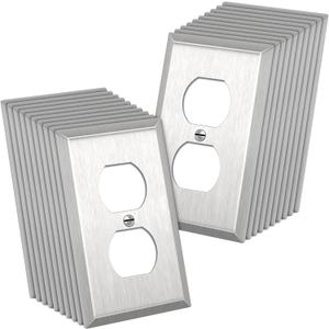 CML Duplex Receptacle Metal Wall Plate, 1-Gang Stainless Steel Outlet Covers, 20 Pack Corrosion Resistant Switch Plates, 430 SS, Standard Size, Brushed Finish, Silver