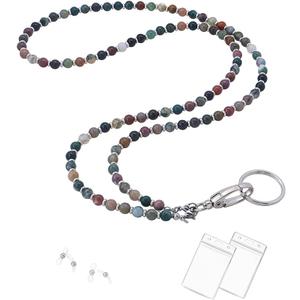 C&L Accessories Lanyard for ID Badges Holder, Beaded Cute Lanyard for Keys Neck Lanyards for Glasses Chain Strap for Women (Indian Agate)