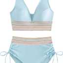 Women High Waisted Bikini Sets Two Piece Swimsuit Tummy Control Color Block Drawstring Bathing Suit, size : 4XL