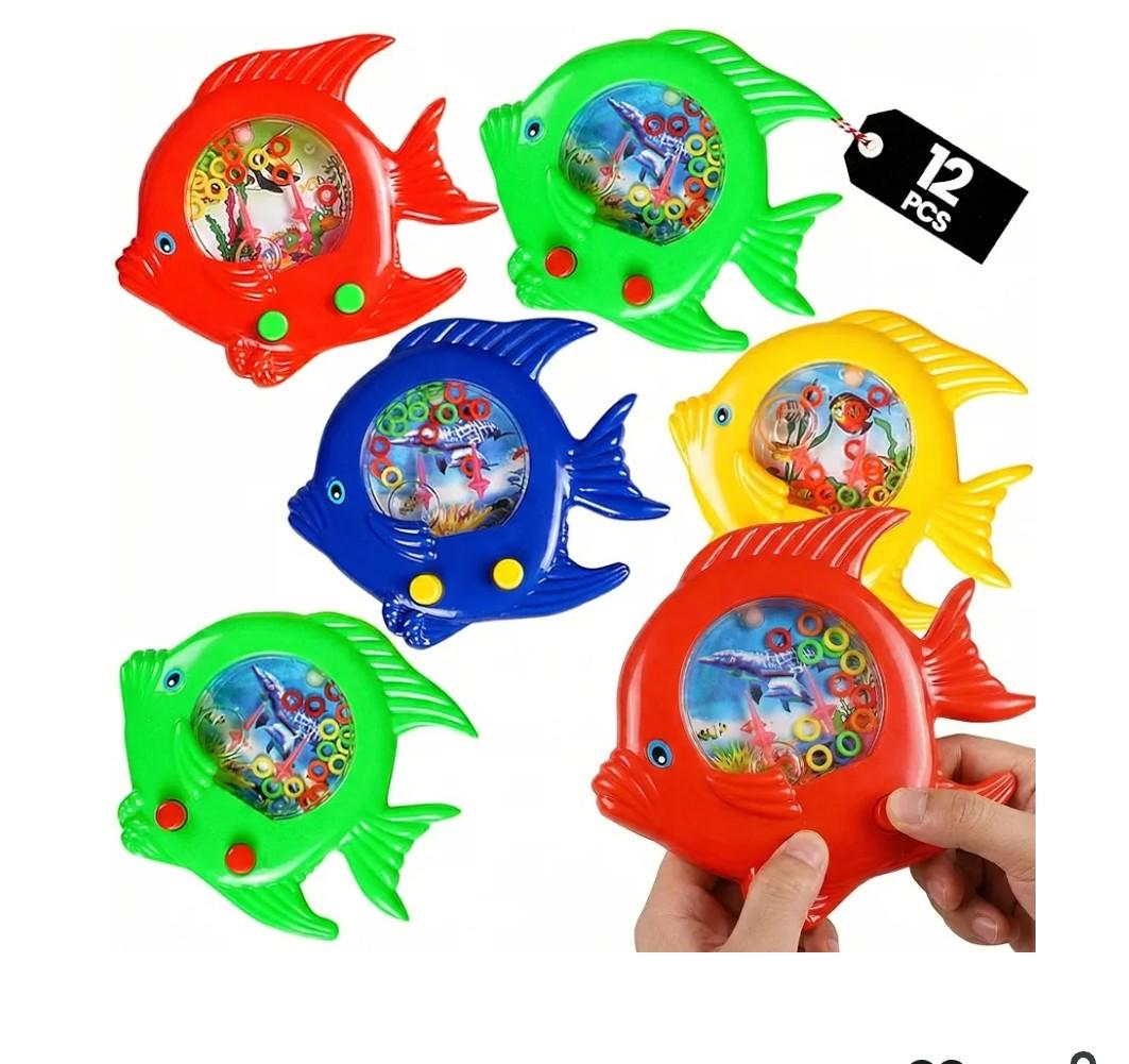 Fish Water Ring Toss Toy - (Pack of 12) Water Ring Game Handheld Fun Aqua Arcade Retro Game Pocket Travel Toys for Car Road Trip Activities for Kids Birthday Party Favors Goodie Bags Stuffers for Kids