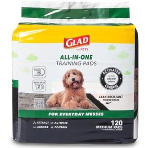 Glad for Pets Black Charcoal Puppy Pads - Super Absorbent Disposable Dog Pee Pads, Potty Training Pads, and Pet Supplies - Grey Dog Pee Pads for Crate Training and Indoor Use 17.5" x 23.5" - 120 Count