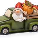 Hodao Thanksgiving Gnome Car Figurine with Pumpkins  Fall Harvest Festival Decor, Autumn Pumpkin Car Statues for Home, Kitchen, Table Centerpiece, Thanksgiving Decoration (Green)