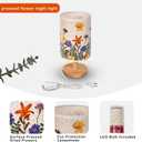 Dried Flowers Table Lamp, 7w Led 3-Color Pressed Floral Beside Lamp,Cute Vintage Linen Shade Desk Lamp for Bedroom Office with Wood Base