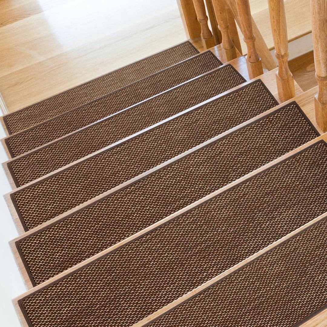 Stair Treads Non Slip for Wooden Steps Indoor 9" x 36" 15 Pack Extra Wide Stairs Tread Carpet Runner, Step Pads with Reusable Adhesive for Dogs Kids Elders, Machine Washable, Brown