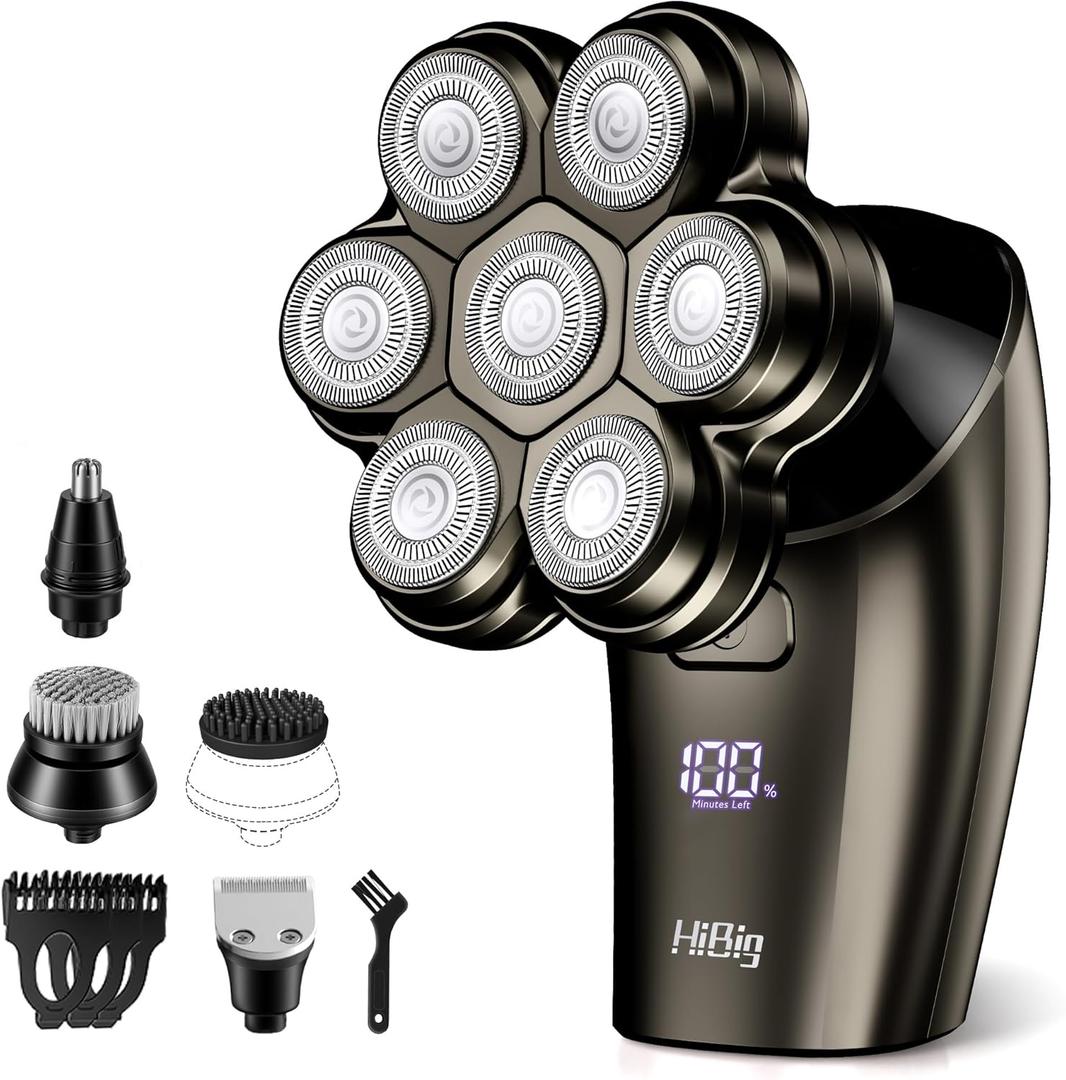 7D Arc Electric Shaver for Head & Body, 5-in-1 Upgraded Electric Razor for Men, Waterproof Wet/Dry Detachable Head Shaver, LED Display Rechargeable Electric Shaving & Grooming Kit, Grey