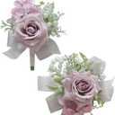 MAFELOE 2 Pieces Boutonniere Corsage Set, Artificial Flowers for Groom Groomsmen Bride Bridesmaids Wedding Prom Party Suit Decor-Pale Pink Purple (M4-Y1-JM)
