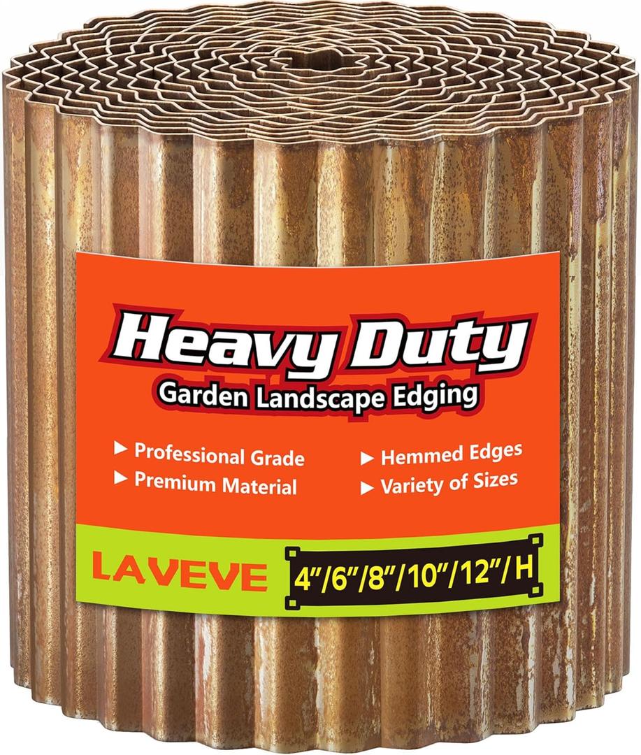 LAVEVE Corrugated Metal Garden Edging 6" x 20Ft, Landscape Edging Border for Lawn, Flower Bed, Garden Fence, Paver Edging (Real Rusted) (Rusty)