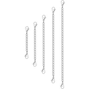 5Pcs Silver Stainless Steel Necklace Extender Chain Links Silver Lobster Necklace Extenders for Necklaces Bracelet Anklet Stainless Steel Chain Extenders for Jewelry Making (2in 3in 4in 5in 6in)