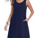 Yincro Womens Summer Dresses Casual Beach Sleeveless Sundresses Flowy Tshirt Tank Swing Dress with Pockets (Navy Blue, L) (Blue, L)