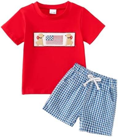 ADXSUN Toddler Boy 4th of July Outfit Embroidered American Flag/Truck Shirt+Striped Shorts Independence Day 1-5T