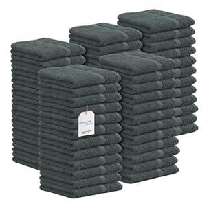 Avalon Towels Cotton Washcloths – (Pack of 60) Bulk 12"x12" Premium Ring Spun Cotton, Absorbent, Soft Face Towels, Gym Towels, Hotel and Spa Quality, Reusable Fingertip Towels (Grey)