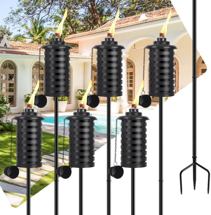 ZSZMFH 6 Pcs Metal Torch for Outside, 16 oz Outdoor Metal Torch Garden Dcor,59-Inch Upgraded Citronella Torches with 3-Prong Grounded Stake, Table Top Torches for Party Patio Pathway