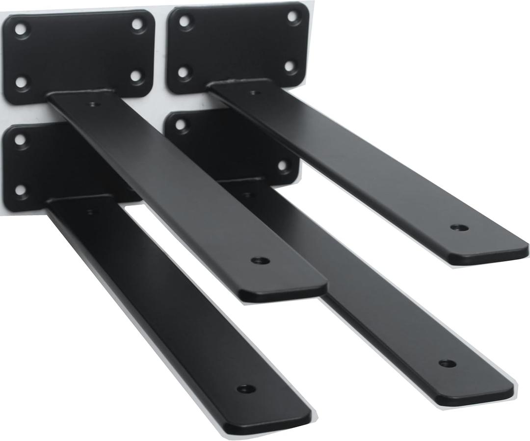 2 Pack - 11 inch Black Hidden L Shelf Bracket (1/5 Inch Thicked) Iron Floating Shelf Brackets Rustic Industrial Metal Brackets for Shelf Support