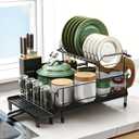 Runnatal Large Dish Drying Rack with Drainboard Set, Stainless Steel Detachable 2-in-1 Large-Capacity 2-Tier Over The Sink Anti-Rust Dish Rack and Dish Drainer for Kitchen Counter