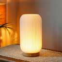 JHY DESIGN 3-Color Light Source Dimmable Touch Bedside Lamp 9" H Rechargeable Button Control Table Lamp 3D Printed Nightstand Lamp with Woodbase for Bedroom Living Room Indoors(White, Type-C Charging)