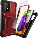 for Samsung Galaxy A52 5G Case, Military Grade Protection Shockproof Case with Tempered Glass HD Screen Protector and Kickstand Compatible with Galaxy A52 Phone 6.5 Inch (Red)