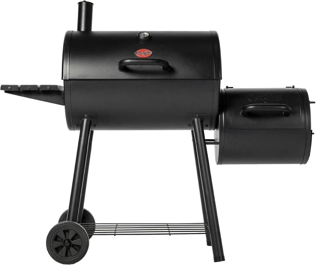 Char-GrillerSmokin Pro Charcoal Grill and Offset Smoker with Side Fire Box, Dual Damper Control, Chrome Plated Steel Warming Rack, 1,130 Cooking Square Inches in Black, Model CG30044223