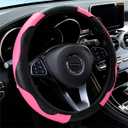 Car Steering Wheel Cover, Universal Microfiber Leather Elastic Carbon Fiber 15 inch Breathable Anti-Slip Steering Wheel Protector for Men Women,Pink