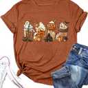 Pumpkin Latte Shirt Cute Autumn Pumpkin Graphic Tees Coffee Lover Shirts Gifts Halloween Pumpkin Spice Tops (Small, Orange)