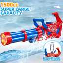 Gatling Electric Water Gun, 1500cc Squirt Water Pistol Toy Powerful Water Blaster 50-55 Feet Range, Automatic Super Water Soaker for Kids Summer Outdoor Swimming Pool Beach Party,Red