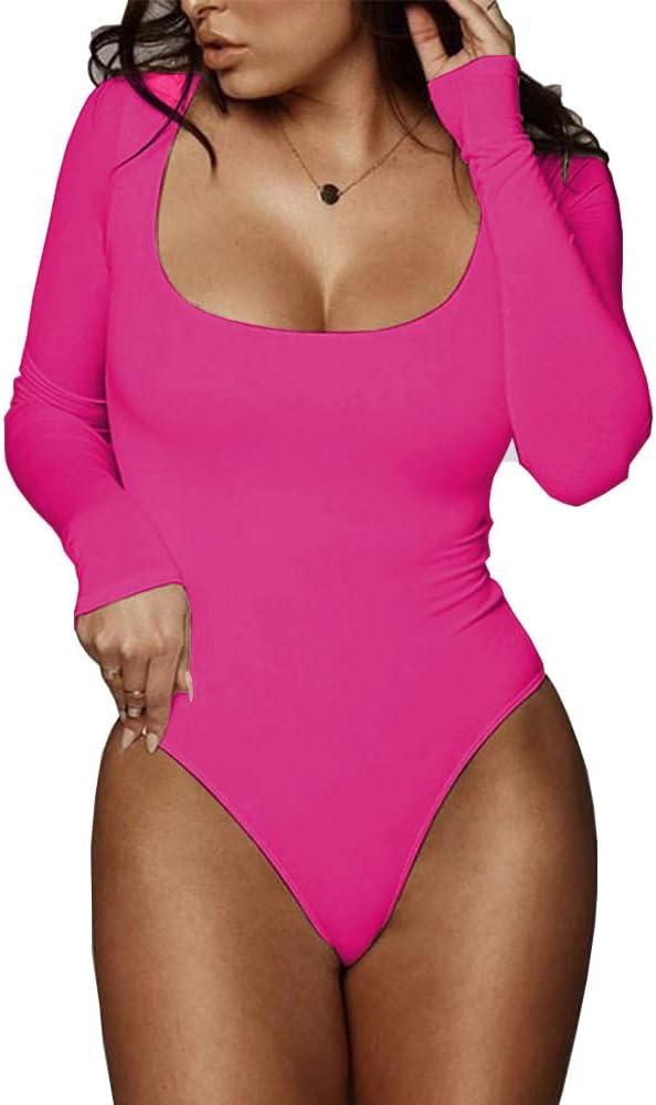 BelleLovin Women's Square Neck Long Sleeve T-shirt Basic Bodysuit Jumpsuits XS