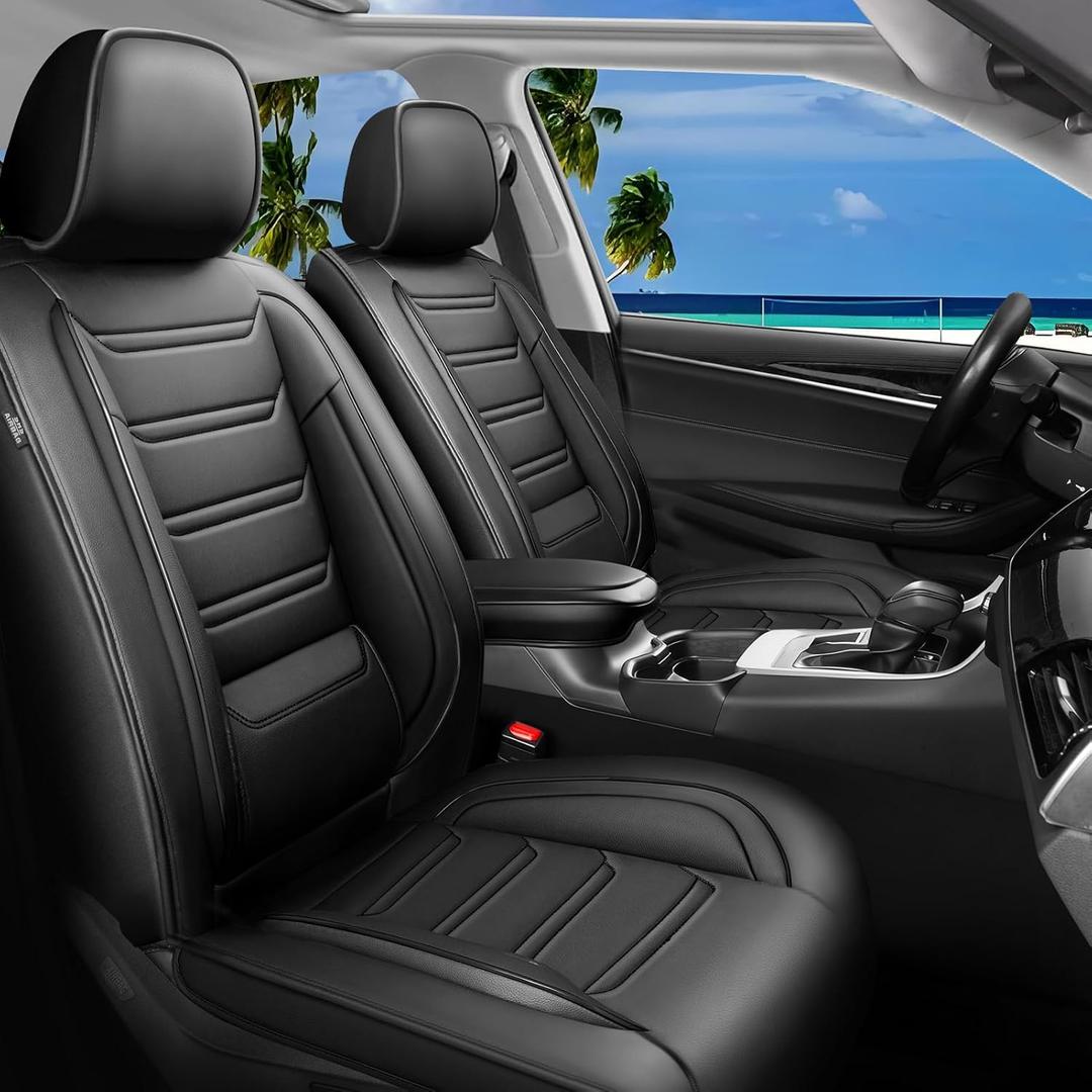 Fit Escape Car Seat Covers for Select Ford Escape 2001-2024 2025 - Full Coverage Leather, Waterproof & All Weather Seat Cushion Protector, Airbag Compatible, Full Set, Black