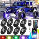 8 Pods RGB LED Rock Lights for Jeeps Trucks Golf Cart ATV UTV RZR SUV Offroad Pickup Car, Waterproof Multicolor Underglow Kit with APP Music Mode Underbody Neon Light Vehicle Underneath Accent 12V