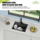Black 20x16 In Kitchen And Bar Sink- Stainless Steel Drop In Kitchen Sink Modern Single Bowl Topmount Bar Sink With Silicon Mat,Drain Strainer Set Compatibility With Various Kitchen & Bar Style