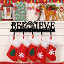 Nativity Christmas Stocking Holder for Wall with 5 Hangers Metal Christmas Stocking Wall Hanger Mantel Rack Hanging Mount Hook for Holiday Xmas Fireplace Decoration, Black(Believe)