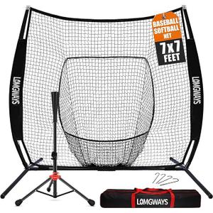 LOMGWAYS 
7'x7' Portable Baseball Net Set - Batting, Hitting & Pitching Practice Net with Baseball Tee, Carrying Bag, for All Skills