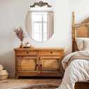 Baroque Mirror Oval 32x24 inches: Sleek Silver Mirrored Vanity with Decorative Flower-Top Frame Wall Mounted Home Decor for Bathroom Bedroom Livingroom Entryway Hallway