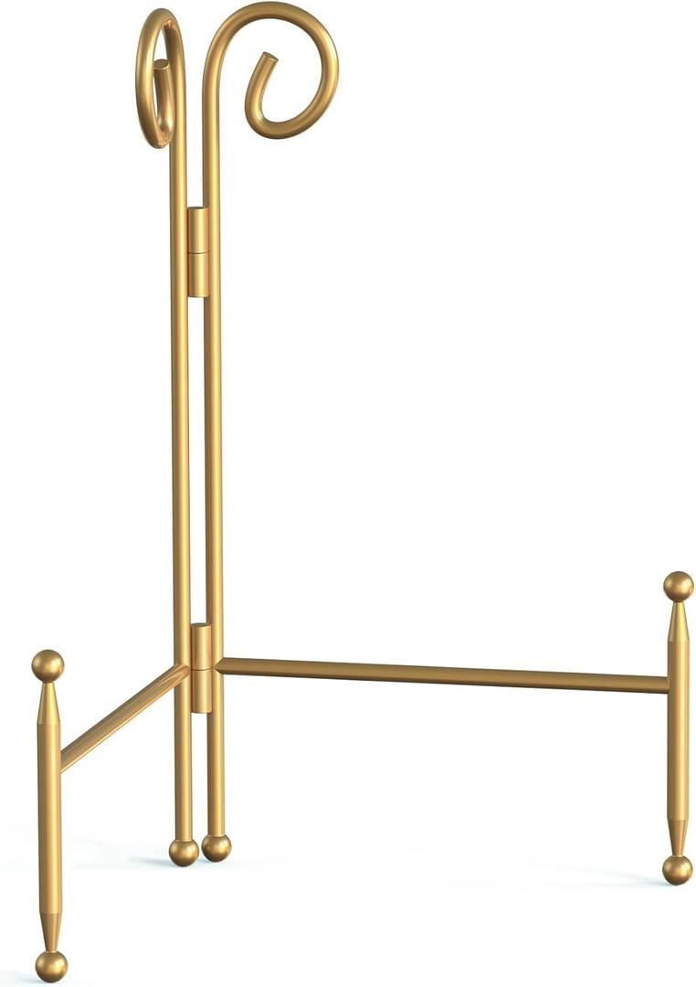 Display Stand for Plate, Foldable Metal Plate Stand for Table, Decorative Easel Holder for Picture Frames, Photos, Wedding Cards, Sign Posters, Cavas, 6-inch Gold