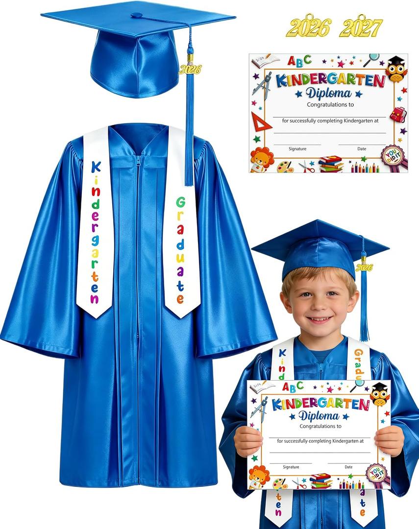 Kindergarten Graduation Cap and Gown 2026 Kids Set Preschool Unisex Grad Attire for Little Ones Tassel Certificate Toddler (Black, XS)