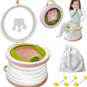 Portable Potty Chair for Toddlers with Splash-Proof Design, Foldable Travel Potty with Bag & 30 Refills - Kids Toilet for Car, Camping, Indoor - Easy Clean Baby Potty Training Seat (White-Pink)